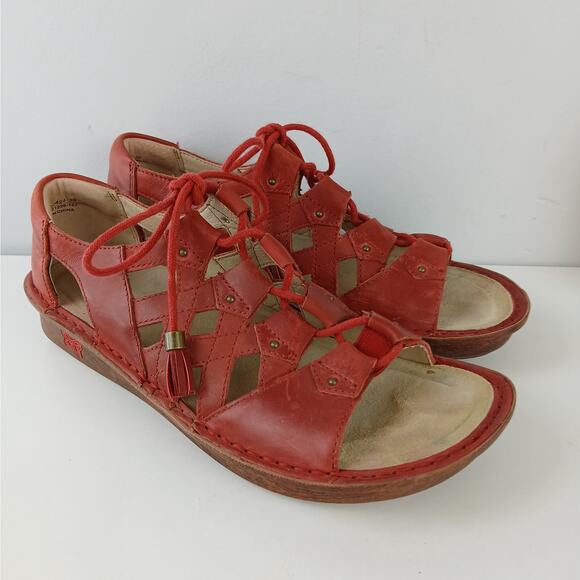 Algeria SZ 39/9 Valerie Red Gladiator Inspired Corkbed Lace Up Sandal - Picture 2 of 7